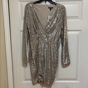 Express Nude & Silver Sequin Dress NWT SIZE M